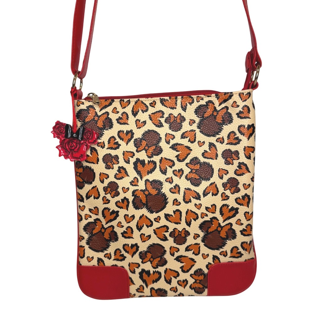 Disney‎ Parks Fierce Leopard Print Minnie Ears Crossbody Bag with Charm Vegan